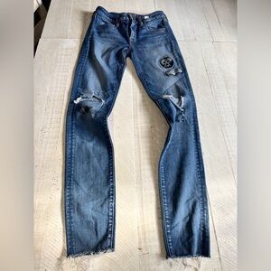 American Eagle Outfitters Dark Blue Ripped Skinny Jeans